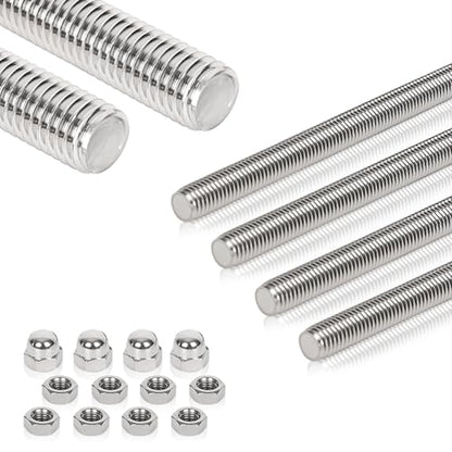 4 Pcs 304 Stainless Steel M6 Threaded Rod,12"(305mm) - size: M6x305mm
