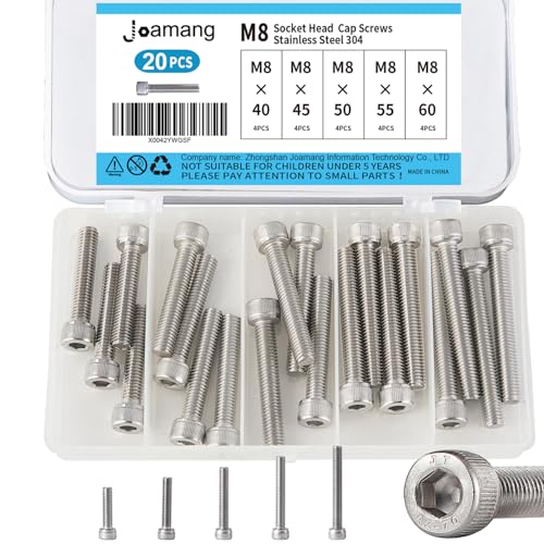 M8 x 40mm 45mm 50mm 55mm 60mm Hex Socket Head Cap Screws Bolts, Stainless Steel 304, Metric Allen Drive, Bright Finish, Fully Threaded, Assortment Kit 20PCS - size: Socket M8x40-60 mm