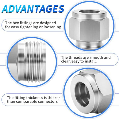 ChillWaves 304 Stainless Steel Compression Tube Fitting, 1/2" OD x 3/8" NPT Female Compression Union Connector(2-PACK) - size: 1/2" OD x 3/8" FNPT