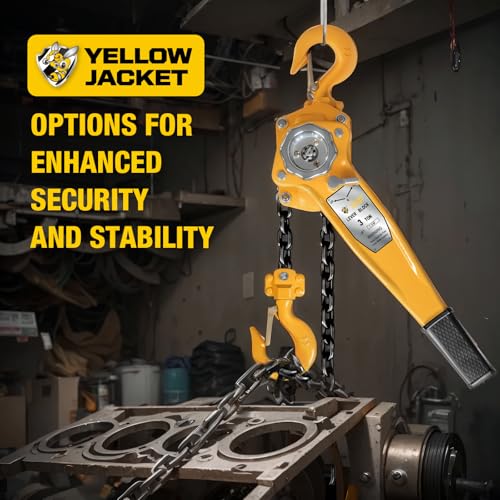 YELLOW JACKET 3 Ton Manual Lever Chain Hoist, G80 Galvanized Carbon Steel with Weston Double-Pawl Brake, Chain Come Along and Safety Measures for Chain Fall - size: 3 Ton 5FT