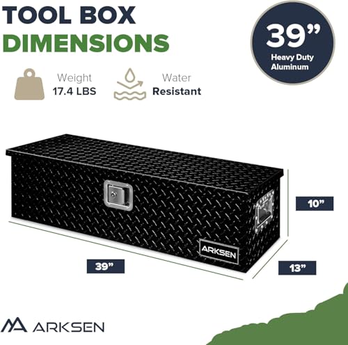 ARKSEN 39" x 13" x 10" Truck Bed Tool Box, Heavy Duty Storage Chest, Black - color: Black, size: 39 inch