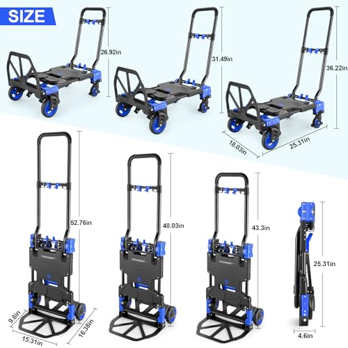 Folding Hand Truck Dolly,330lb Cart+1 Folding Basket,4to2 Wheel Moving Blue - size: 330LB Blue-B