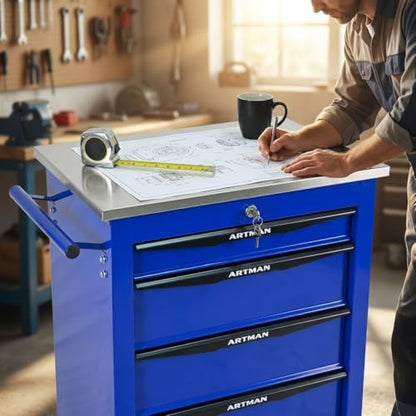 Rolling Tool Chest,Stainless Steel Worktop,Blue,4‑Drawer - color: Blue, size: 4-Drawers