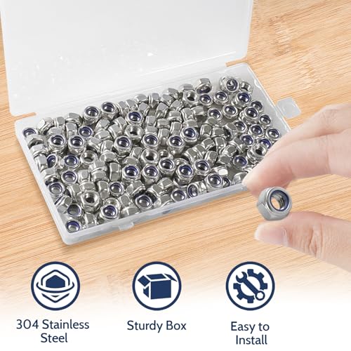 M6-1.0 Lock Nut, 150Pcs Stainless Steel Nylock Insert Locking Nuts - size: M6-1.0, 150 Pack