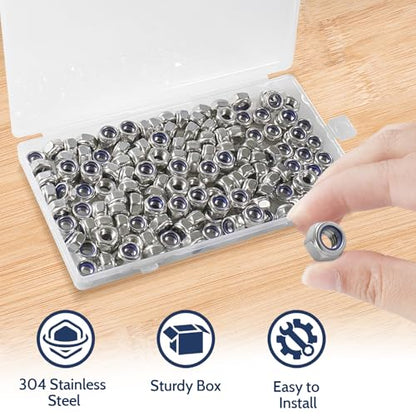 M6-1.0 Lock Nut, 150Pcs Stainless Steel Nylock Insert Locking Nuts - size: M6-1.0, 150 Pack