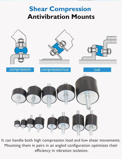 EASYEAH M12 Rubber Vibration Isolator Mounts Double Stud Shock Absorber - size: VV-M12x37-60x50