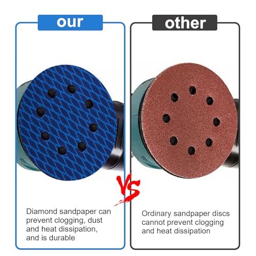 5 inch Rhombus Diamond Shape Blue Sanding Discs, 8-Hole, 70 Disc Variety Pack, Grits 180 - Hook & Loop Sandpaper, Random Orbital Sanders, Metal Wood - style: 5 inch 180 grit