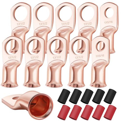 XHF 10PCS 1 AWG-1/2 Heavy Duty Battery Cable Lugs Shrink Tubing(UL) - size: 1 AWG - 1/2" (M12)