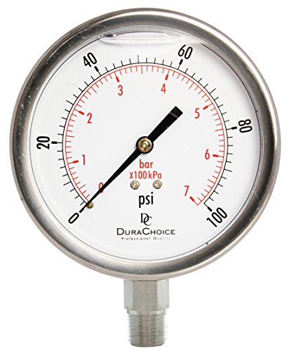 4" SS Oil Filled Pressure Gauge, 3/8" NPT Lower Mount, 100 PSI - size: [0-100 PSI]