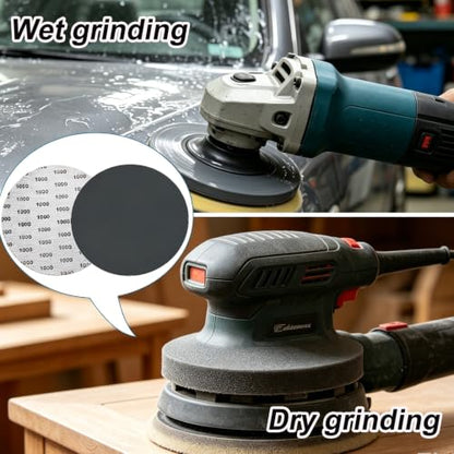 30PCS 6 Inch No‑Hole Wet Dry Sanding Discs, Hook and Loop 1000‑5000 Mixed Grit Silicon Carbide Sandpaper for DA/Orbital Sander, Fine Polishing for Automotive, Metal, Resin - size: 6Inch-30PCS