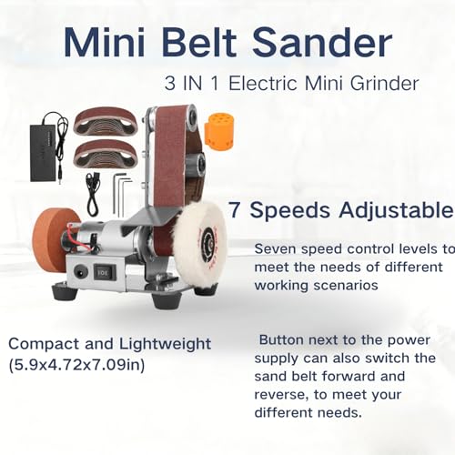 3-In-1 Mini Belt Sander, Adjustable Speed Electric Bench Grinder Sanding Machine, Table Top Grinder Polisher for DIY Craft Wood Stained Glass Jewelry Making Bench Grinder - size: 15x12x18cm/5.9x4.72x7.09in