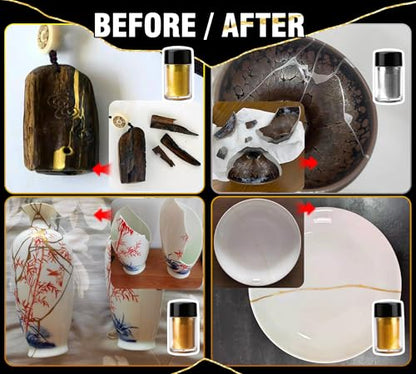 Kintsugi Repair Kit, Food Safe Ceramic Glue with Gold & Silver