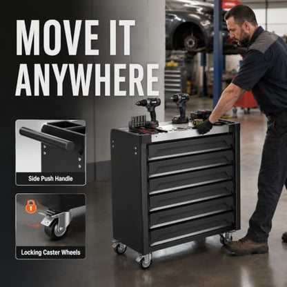 7-Drawer Rolling Tool Chest, Tool Box Lockable Metal Tool Cabinet with Side Storage Cabinet, Ball Bearing Slides Steel Organizer,Heavy-Duty Powder-Coated Tool Cart for Garage Workshope, Black