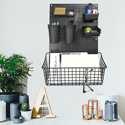 G.CORE 2 Pack Pegboard Baskets, Black Metal Shelves Hooks to 1/8" and 1/4" Hole Peg Boards, Peg Board Baskets Bins Set - Tools Workbench Garage Storage Wall Mount Organizer Attachments (2 Large) - size: Large, style: 2 Large