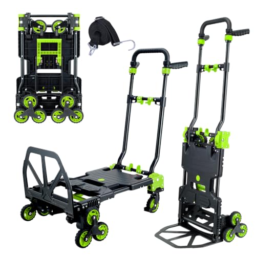 2 in 1 Portable Stair Climbing Dolly Cart with Wheels(Green) - color: Green
