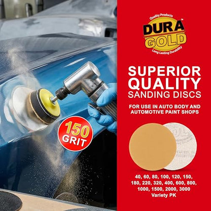 Dura-Gold Premium 3" Gold Hook & Loop Sanding Discs - 150 Grit (Box of 30) - size: 150-Grit