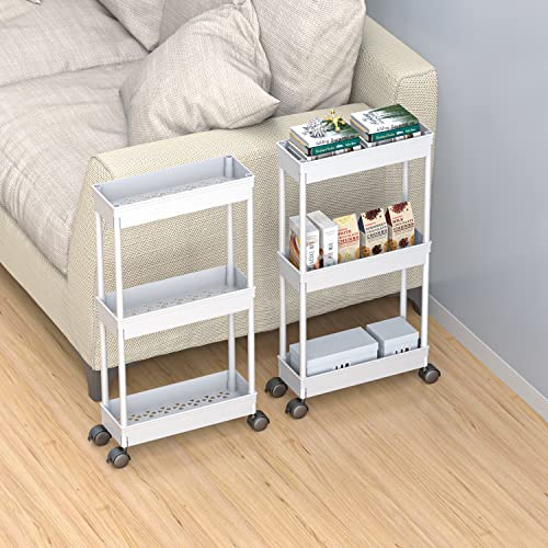 Sooyee Slim 3 Tier Rolling Cart with Wheels, Storage Cart,White - color: White, size: Slim 3 Tier