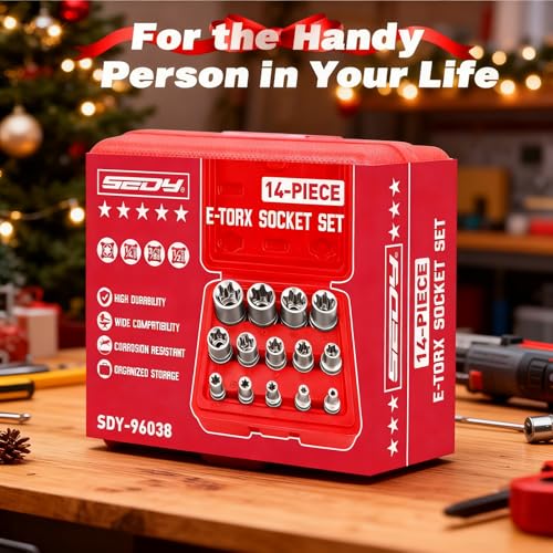SEDY 14-Piece E-TORX Socket Set - Premium Female Torx Socket Set, Ultimate Torque Star Sockets, External Torx Sockets, E4 E5 E6 E7 E8 E10 E11 E12 E14 E16 E18 E20 E22 E24 - style: 14-Piece E-Torx - (E4-E24)