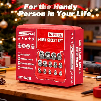 SEDY 14-Piece E-TORX Socket Set - Premium Female Torx Socket Set, Ultimate Torque Star Sockets, External Torx Sockets, E4 E5 E6 E7 E8 E10 E11 E12 E14 E16 E18 E20 E22 E24 - style: 14-Piece E-Torx - (E4-E24)