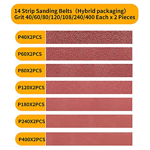 14 Pack 2X42 Sanding Belts 40/60/80/120/180/240/400 Grit - size: 2 x 42 in (10 Pck)