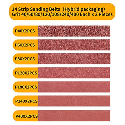 14 Pack 2X42 Sanding Belts 40/60/80/120/180/240/400 Grit - size: 2 x 42 in (10 Pck)