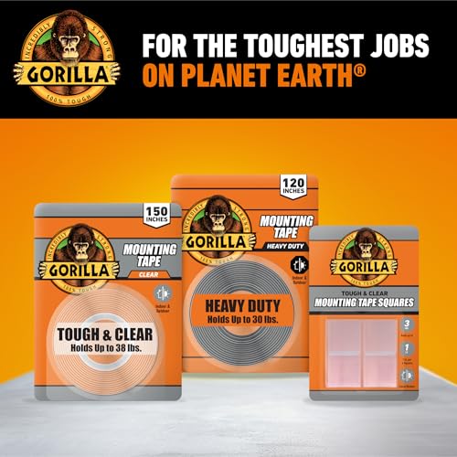 Gorilla Tough & Clear Double Sided Mounting Tape, Clear Tape, 1" x 150" (Pack of 12) - Weatherproof for Indoor or Outdoor - size: 12 - Pack