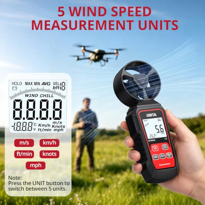 BINTA Handheld Digital Anemometer, Portable Wind Speed Meter with Backlight