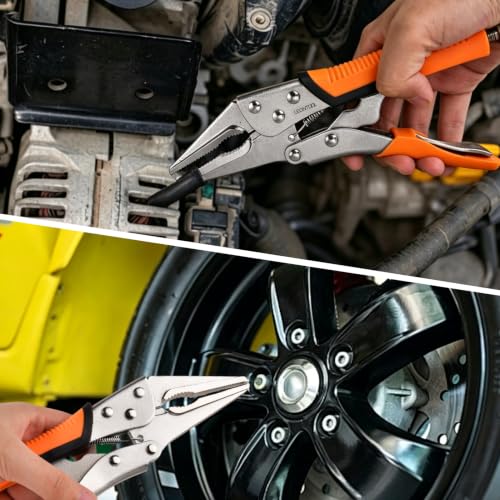 9.5" Long Nose Locking Pliers, Needle Nose Vise Grips, Forged Carbon Steel, Anti-Slip TPR Handle, Adjustable Clamping Pressure, Quick Release, Multipurpose Clamping Tool for Tight Spaces - style: 9.5" Long Nose