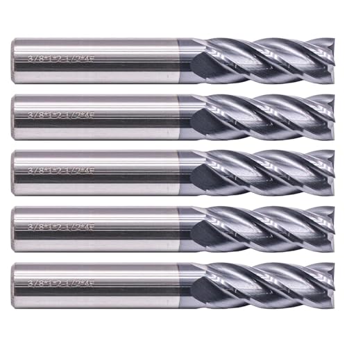 BestParts 5Pcs 3/8" 4 Flute Solid Carbide Square End Mills - AlTiN Coated - size: 3/8 in