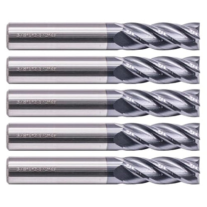 BestParts 5Pcs 3/8" 4 Flute Solid Carbide Square End Mills - AlTiN Coated - size: 3/8 in
