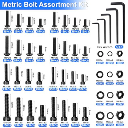 3160Pcs Flange Bolt Assortment, Metric Bolt Kit with Nuts Washers - color: Black - M2 M3 M4 M5 M6x1.0 M8x1.25 M10x1.5