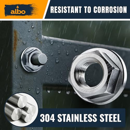 ALBO 100 PCS M6-1.0 Hex Flange Lock Nuts – Stainless Steel 304, Set in Reusable Box – Hardware for Automotive & DIY – M6 Nuts, Metric Nut Assortment - size: Flange Nuts М6-1, 100pcs