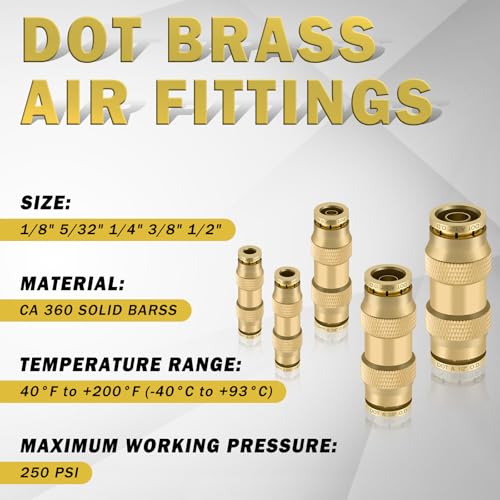 178 Pcs DOT Quick Push to Connect Fittings Straight Union & Brass Compression Tube Fittings 1/8" 5/32"1/4"5/16"3/8" 1/2" Air Line Fittings Push Lock Air Hose Fittings with Compression Union - size: 179PCS DOT&Compression Fittings