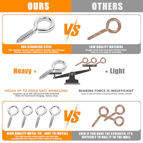 10PCS 2.5 inches Screw Eyes M6 304 Stainless Steel Eye Screws, Heavy Duty Screw, Eye Hooks Screw Eye Bolts Eye Hooks Screw, Indoor & Outdoor Uses (10, M6-2.5inch) - size: M6-2.5inch