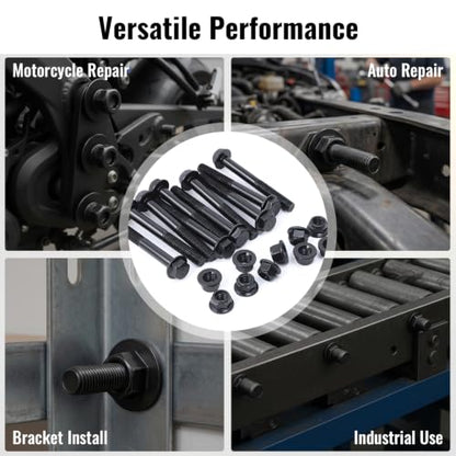 Minho M8-1.25 x 70mm Flange Head Bolts in Carbon Steel Material,Flange Hexagon Screws Come with Flange Nuts,Black Oxide Finish Plated,Partial Thread, 10 Sets - size: M8-1.25*70