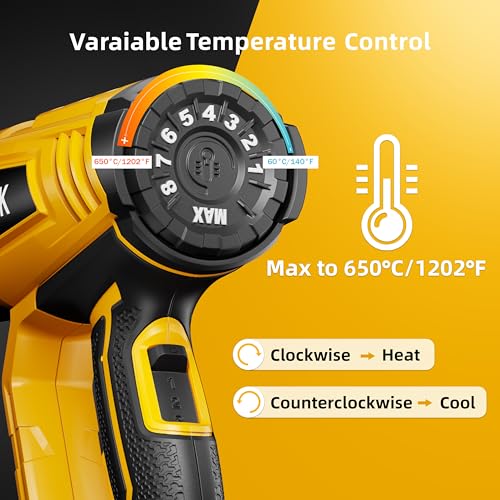 VTEK Heat Gun 1800W Hot Air Gun140℉-1202℉ Fast Heating Variable Temperature Control with 4 Nozzles for Shrinking PVC,Stripping Paint,Vinyl Wrap