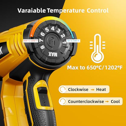 VTEK Heat Gun 1800W Hot Air Gun140℉-1202℉ Fast Heating Variable Temperature Control with 4 Nozzles for Shrinking PVC,Stripping Paint,Vinyl Wrap