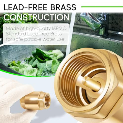 Brass In-Line Check Valve 3/4 Inch FNTP, One Way Water Hose Check Valve