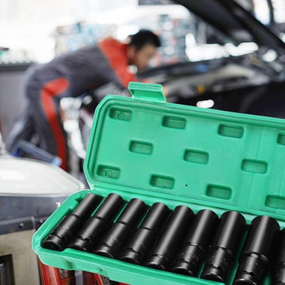 1/2" Drive Metric Impact Socket Set (10–24mm), 10-Piece Heavy Duty Impact Sockets with 2 Extension Bars, Deep Impact Socket Kit for Impact Wrench & Automotive Repair