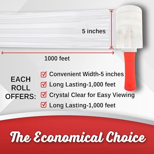 Simply Cool 12 Pack Mini Hand Stretch Wrap 5 Inch 1000Ft 60 Gauge 2 Handles - size: 5-inch w/ plastic handle