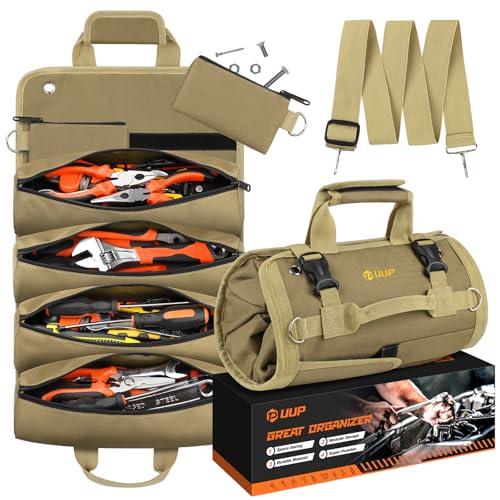 UUP Tool Roll Bag, Heavy Duty Tool Bag Gifts for Men Dad Mechanic, Khaki - color: Khaki