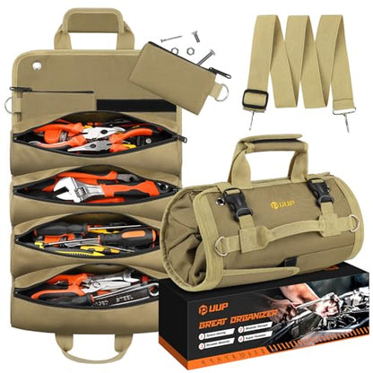 UUP Tool Roll Bag, Heavy Duty Tool Bag Gifts for Men Dad Mechanic, Khaki - color: Khaki