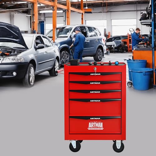 5-Drawer Rolling Tool Chest, Lockable for Garage, Red - color: Red, size: 5-Drawers