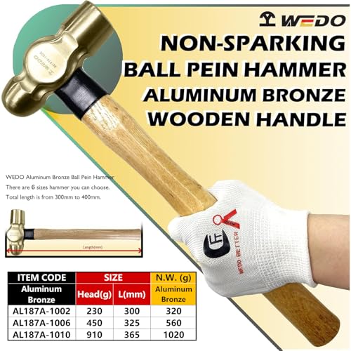 WEDO 3PCS Ball Pein Hammer,1/2lb+1lb+2lb Non-Sparking Ball Peen Hammer with Wooden Handle, Aluminum Bronze,Die-forged,Corrosion Resistant,BAM & FM Certificate,DIN Standard - color: Aluminum Bronze, size: 3pcs-setB