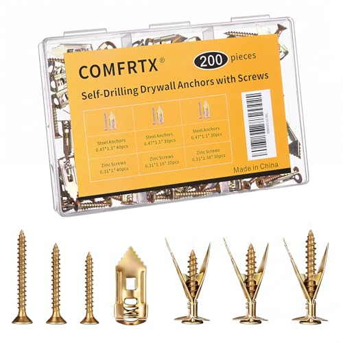 200PCS Self Drilling Drywall Anchors with Screws Kit Metal