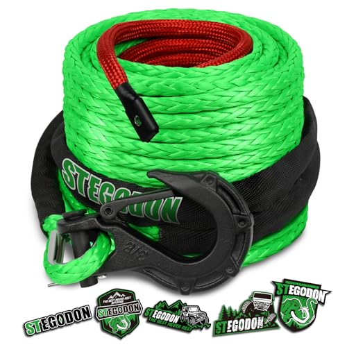 Synthetic Winch Rope, 3/8'' x 85ft 25,000LBS Synthetic Winch Line 3/8 Winch Cable Replacement Synthetic Rope with Forged Winch Hook for 4WD Off Road Vehicle SUV Truck(Green) - color: Green, size: 3/8" x 85'