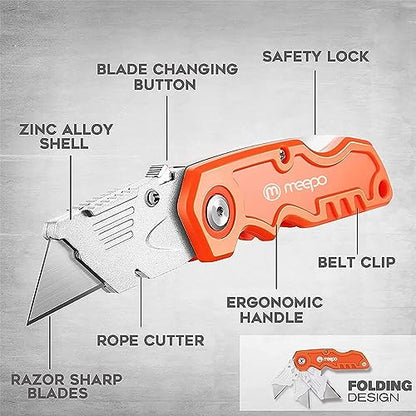 M MEEPO 20-Pack Box Cutter, Bulk Folding Utility Knife w/ 50 pcs Blade - size: 20-Pack