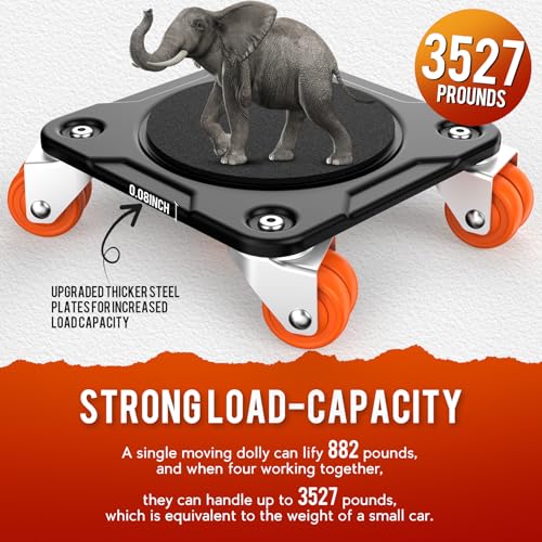 Furniture Movers with 10 Wheels – Upgraded Dual Wheel Design, Carbon Steel Panel Heavy Duty Dolly with Lifter, Max Load 3527 LBS, More Stable & Smoother Moves