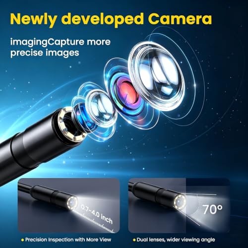 Industrial Endoscope, 1080P Digital Borescope Inspection Camera, 7.9mm IP67 Waterproof Sewer Camera with 4.3" LCD Screen, 8 LED Lights, 16.5FT Semi-Rigid Cable (Black, 16.4FT) - size: 2 meters