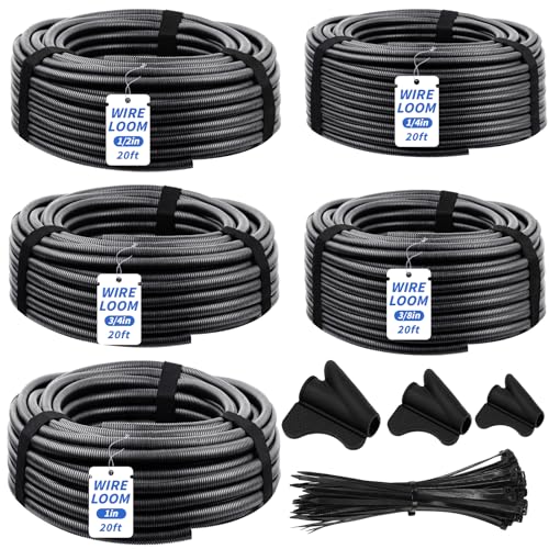 Oleitodh 1" 3/4" 1/2" 3/8" 1/4" OD Split Loom Tubing, 20ft Each, 5 Sizes - color: Black, size: 1/4,3/8,1/2,3/4,1in x 20ft
